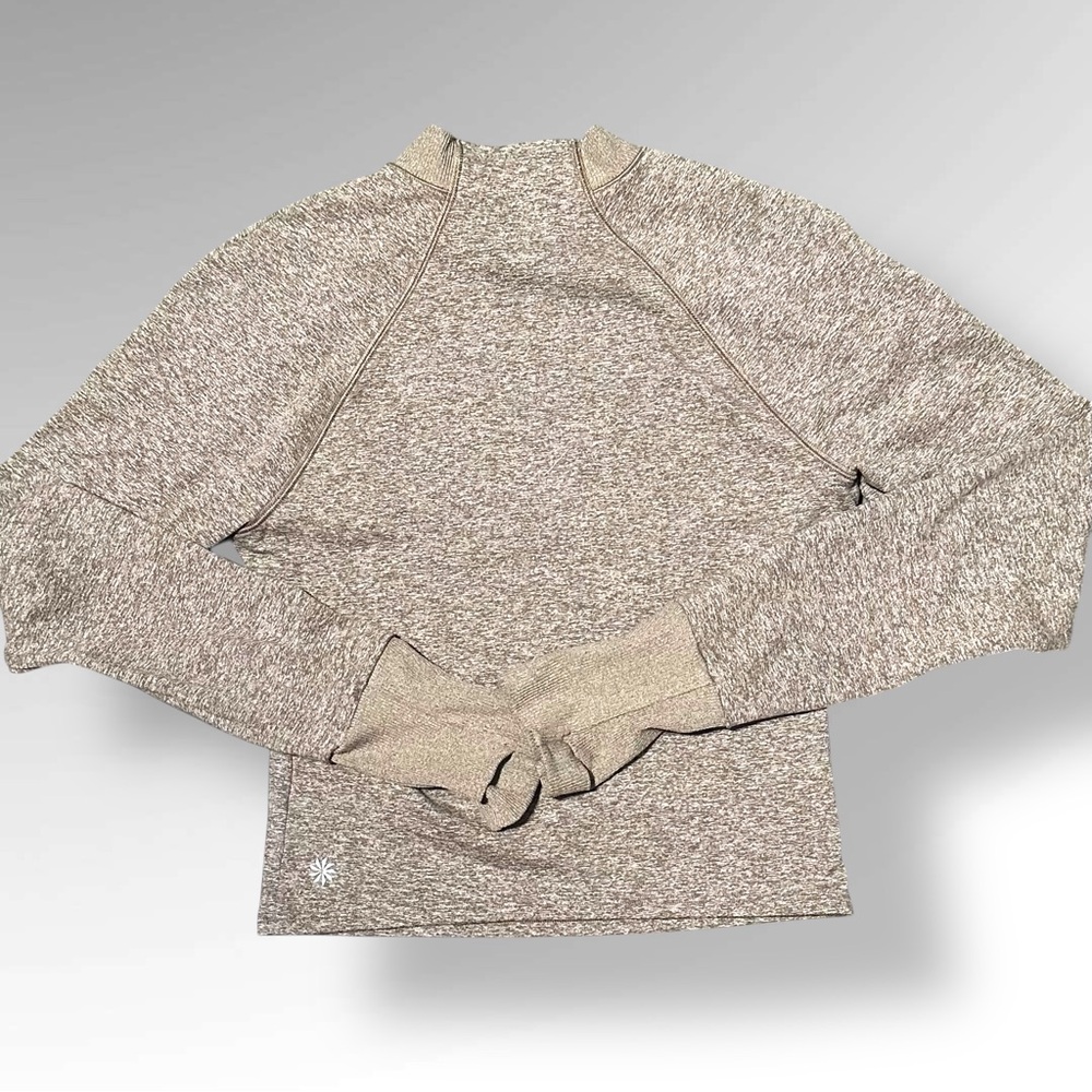 Athleta Long Sleeve Insulated Top Heather Tan Brown Thumb Loops Holes Women S - Picture 8 of 9